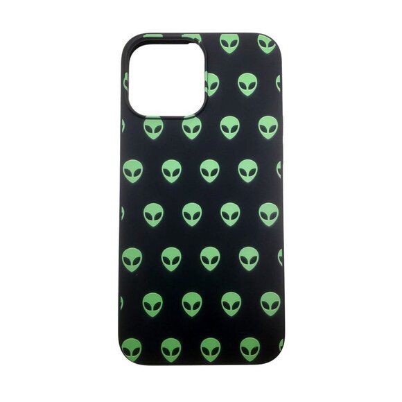 iphone 12 13  Green Alien Head Black Case Choose Your Size - Picture 1 of 2